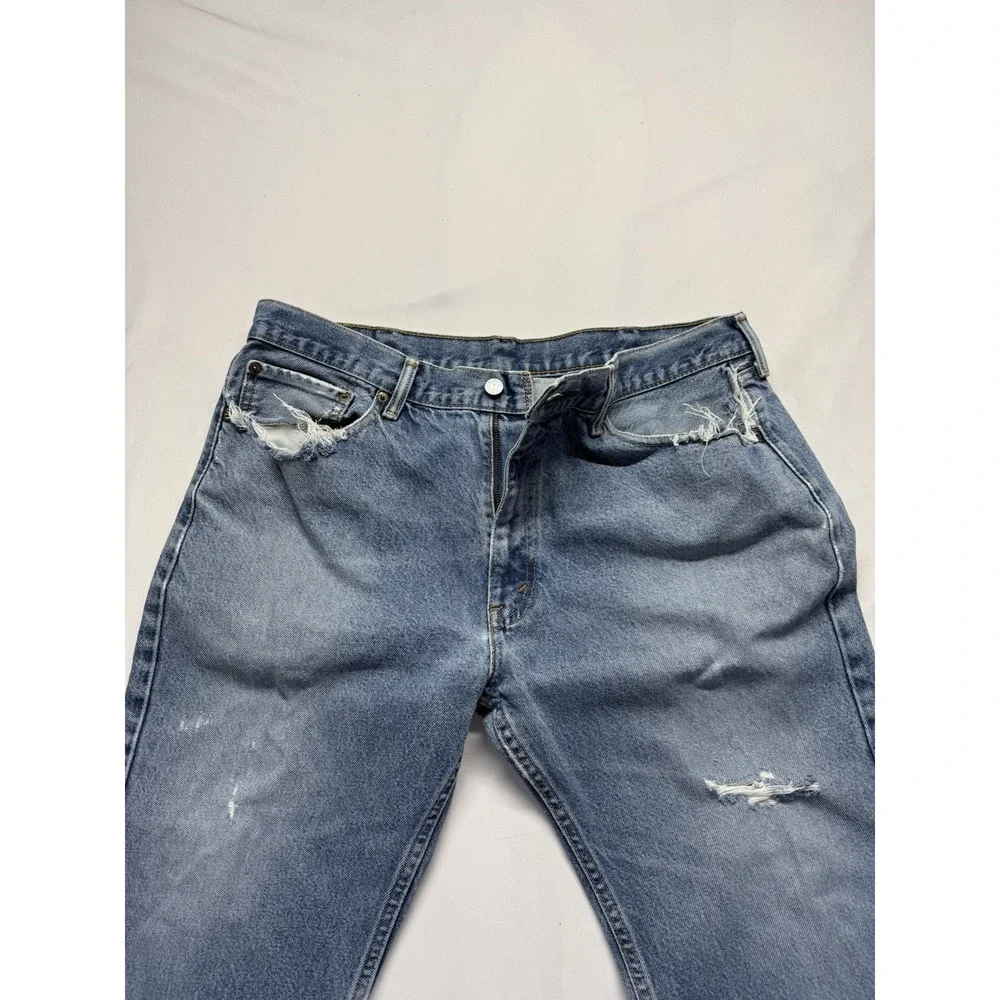 Vintage‎ Levi's 505 Jeans 38x27 Blue Distressed Faded Zip Fly Denim *HOLES